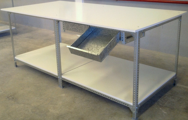 mesa trabajo rack con tablero blanco y cajon